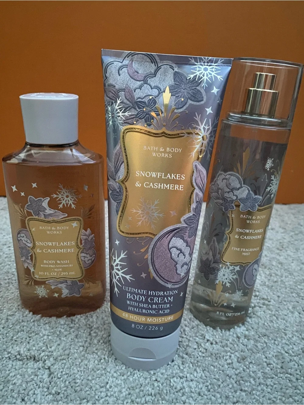BBW Snowflakes & Cashmere Body Cream Lotion Spray Body Wash Bundle